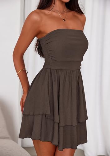 Image of PRETTYGARDEN Women's 2026 Summer Strapless Tube Mini Dress Off Shoulder Smocked Ruffle A Line Flowy Short Party Club Dresses