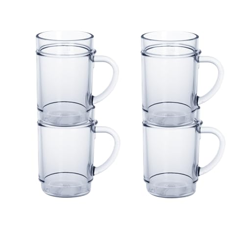 Set of 4 Unbreakable Polycarbonate Beakers with handle for Juices / Hot Drinks / Cafe Latte / Mocha / Tea Infusions / Irish Coffee / Mulled wine glasses. Ideal for kids (300ml / 10.6oz). Stackable. by AIOS – Image 6