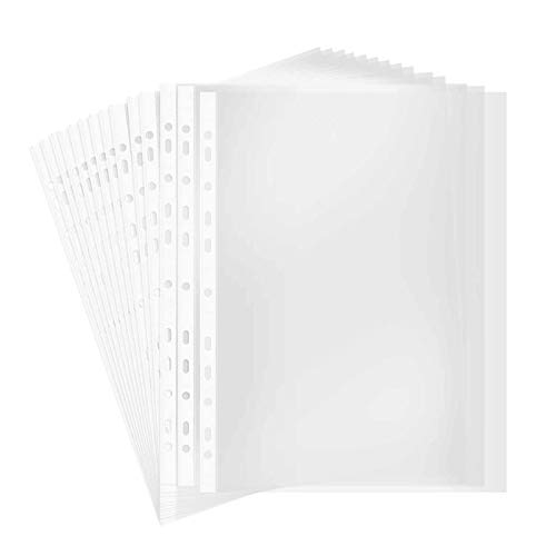 A4 Punched Pocket, 100 Pages/pack Sheet Protector Binder Pocket Paper File Letter Sheet Protector Binder Sleeves, Clear Sheet Protector Transparent Document Pocket Folder Wallets Sleeves(Transparent)
