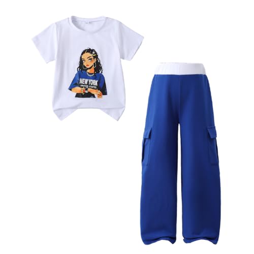 Image of Ayzozuy Kid Girl Clothes Outfits Figure Letter Graphic Tee Top + Flap Pocket Pants 2PC Clothing Set