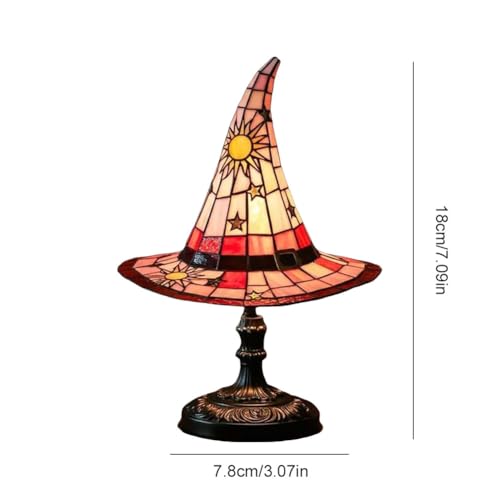 Image of Witch Hat Lamps, Handcrafted Stained Glass Resin Wizard Hat Light Gothic Table Lamp for Halloween Decor, Spooky Night Light for Bedroom and Indoor Parties, Unique Wiccan Gift