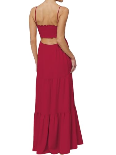 Image of Womens Summer Floral Spaghetti Strap Backless Low Cut Smocked Milkmaid Flowy Beach Sundresses