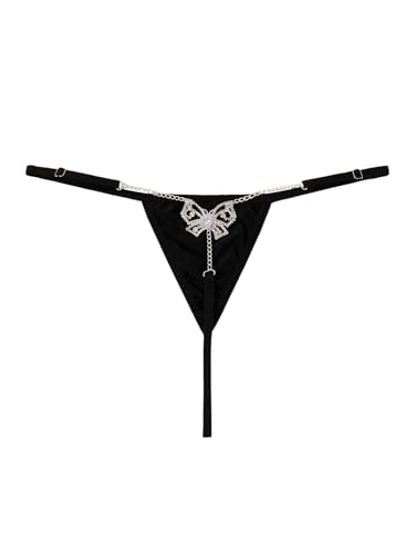 Image of RoseSeek Women's Sparkling Butterfly Chain Underwear Low Rise Cheeky G String Panty