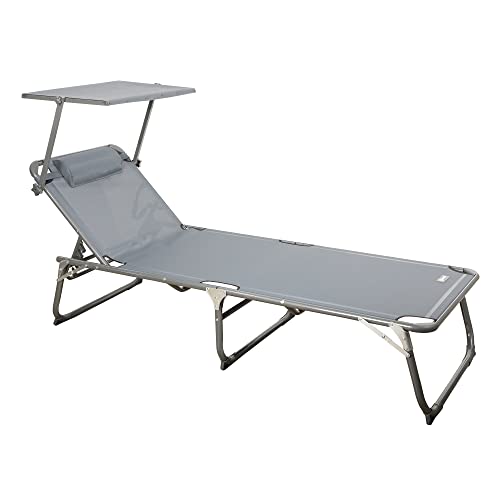Homecall Chaise longue pliable avec pare-soleil intégré, format XXL (Anthracite)