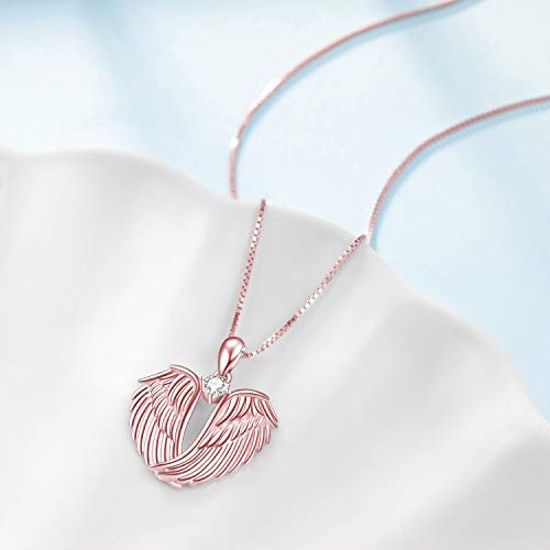 Image of YFN Angel Wings Necklace 925 Sterling Silver Guardian Angel Wings Pendant Necklace Birthstone Necklace for Women Girls Christmas Jewelry Gifts