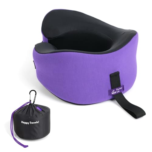 Image of C CUSHION LAB Travel Pillow, Award-Winning Patented Ergonomic Design for Chin & Neck Support Memory Foam Neck Pillow, Compact Airplane Pillow for Traveling, Flight, Car (Royal Purple, Large)