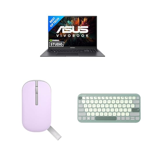 Image of ASUS Creator Series Vivobook 16X 2023, Intel Core i5-12450H 12th Gen, 16.0 inch inch FHD+ 120Hz, (8GB /512GB SSD /NVIDIA GeForce RTX 2050) K3605ZF-MB521WS + MD100 Mice (Purple) + KW100 Keyboard (Green)