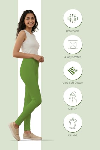 Image of Women's Cotton Lycra Ankle Length Leggings | Regular Rise, Soft 4 Way Stretch Fabric | Casual & Ethnic Wear