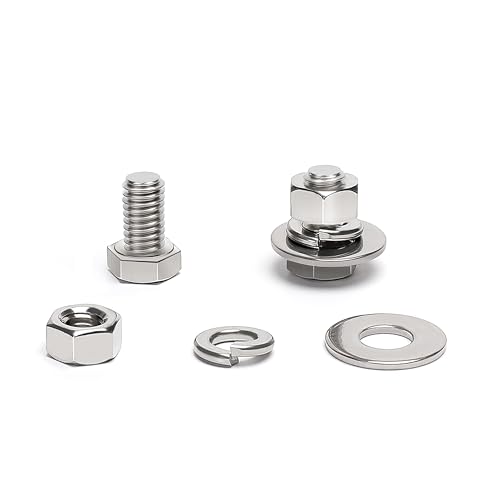(30 Sets) 1/4-20 x 3/4" Hex Head Screw Bolt, Nuts, Flat Washer &amp; Spring Lock Washers, 18-8 (304) Stainless Steel, Fully Threaded, by Skvltvfyt