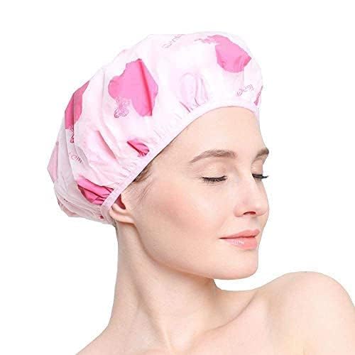 COSLUXE Shower Cap, Waterproof Elastic Reusable Bathing Hair Cap, Beauty Salon Spa Shower Caps Lace Elastic Band Flower Printed Hat Environmental Protection Hair Bath Caps (pack of 1)-image-34