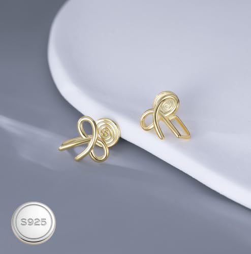 Image of Reffeer Solid 925 Sterling Silver Bow Clip On Earrings Ribbon for Women Bowknot Cuff Earrings Non Pierced Wrap Earrings