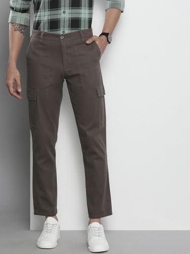 Image of The Indian Garage Co Men Slim Fit Solid Mid-Rise Cargos