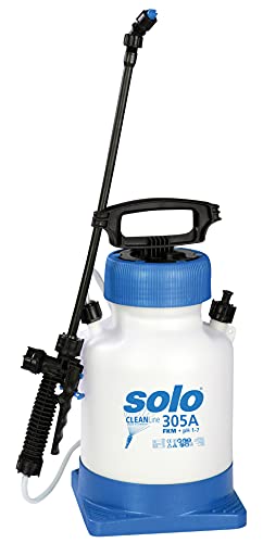 Solo 305 A 5 Liter Drucksprüher für saure Reinigungsmittel im pH Bereich 1-7 mit Standfuß, blau, weiss
