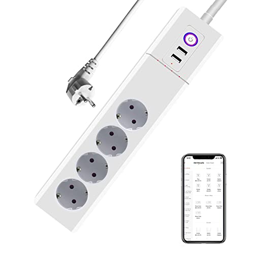 Intelligente Steckdosenleiste mit USB Fernbedienung, intelligente Mehrfachsteckdose mit Überspannungsschutz, kompatibel mit Google Home und IFTTT. Timing-Funktion Smart Home-Sharing Cover
