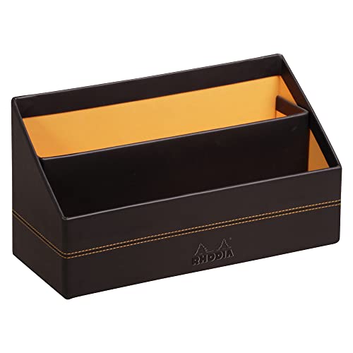 Rhodia - Portacartas Simil Piel Negro/Naranja En Oferta Rhodia 118846C - Porte-Courrier Noir - 25X10X14 Cm - Piqûres Sellier Orange - Extérieur Simili Cuir - Collection Home Office Rhodiarama - Organisation De Bureau &Amp; Rangement Design