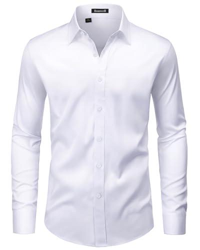 ROUWELL Mens White Dress Shirt Long Sleeve Non Iron Wrinkle Free Stretch Business Office Wedding...