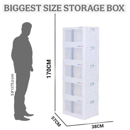 Image of URBAN LUXY Foldable Plastic Rack for Storage /Kitchen Cupboard /Sturdy Wardrobe for Clothes /Multipurpose Storage Organizer /Closet for Bedroom /Living Room /Laundry Room (White-Storage BIN - 2DOOR, 5PCS)
