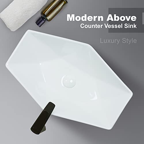 Tysun Vessel Sink, 25'' X 16'' White Porcelain Ceramic Bathroom Vessel Sink, Above Counter Bathroom Vanity Sink Bowl Art Basin With Pop-Up Drain #TOP5