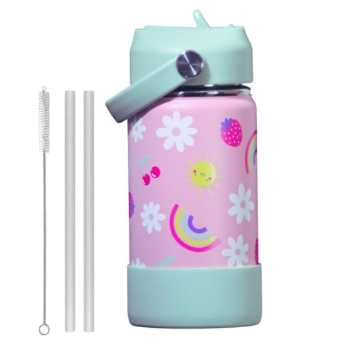Image of TOM & BELL Kids 350ml Thermos Sipper Bottle for Kids | Toddlers Bottle|Stainless Steel Hot & Cold Water Bottle | Double Walled Vacuum Flask| Rust Resistant| Leakproof. (Pink350)