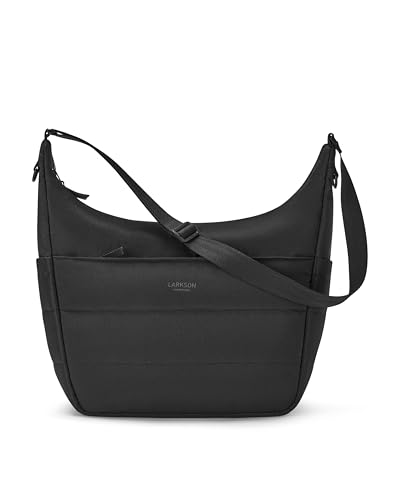 LARKSON Bolso de Hombro Puffy para Mujer Negro - Linnea - Bolso Bandolera Puffer Bag con Compartimento para Ordenador Portátil y Correa Ajustable - Apto para Fijarlo al Cochecito - Repelente al Agua