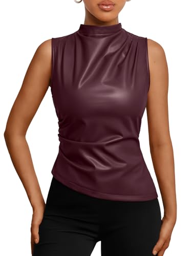 Trendy Queen Going Out Tops Leather Top Fall Outfits 2025 Asymmetrical Mock Neck p Sexy Corset Club Outfit