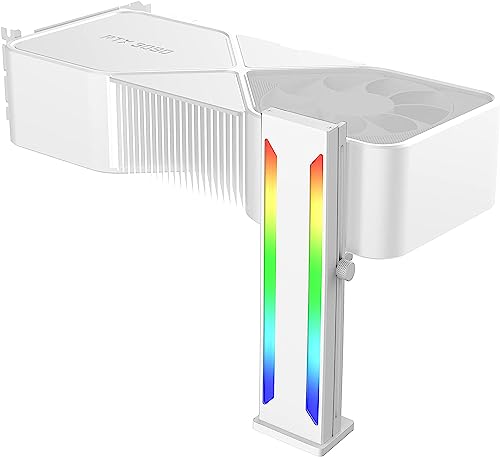 Uniontang DS White RGB Graphics Card GPU Support Bracket, Single Slot Cards, Support Video Card Holder Bracket with 5V 3PIN ARGB LED, Anodized Aerospace Aluminum (H Series)