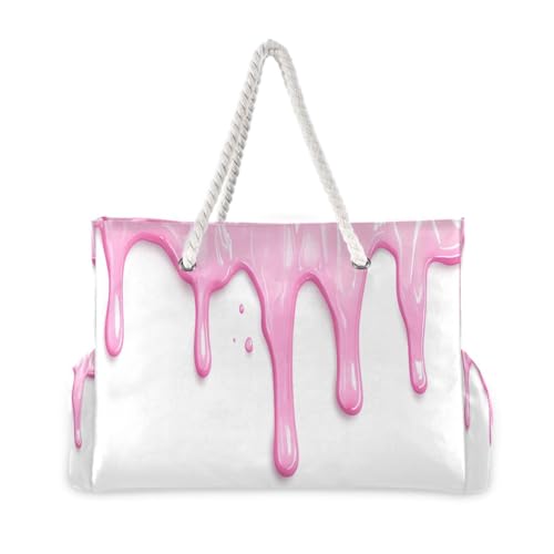ATTX Pink Dripping Beach Bags for Women - Large Beach Bags with Zipper Waterproof Sandproof Swim Pool Bag Large Tote#3422