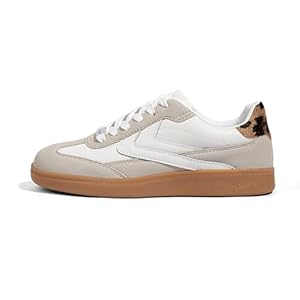 LUCKY STEP Women Retro Sneakers Fashion Classic Gum Sole Tennis Skate Shoes Casual Trendy Walking Trainer Anti Slip Flat Low-Top Footwear