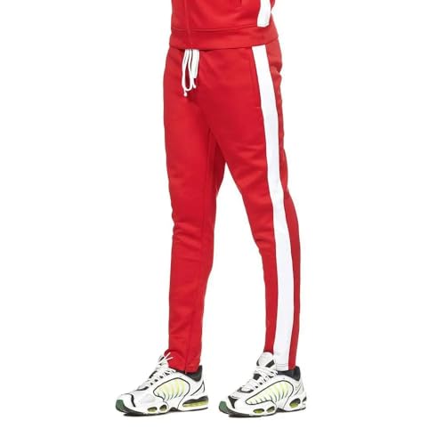 Rebel Minds Men Track Pants - Stylish Men's Sweatpants, Joggers for Men, Athletic and Casual Wear, with Pockets Red White