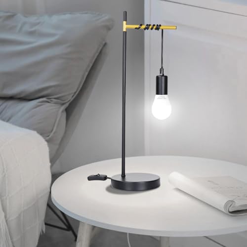 Aigostar lampara de mesa retro E27, lampara de escritorio vintage industrial de metal con cable de 180cm con interruptor, lampara de noche, 6500K luz blanca brillante, MAX.40w, negro/dorado