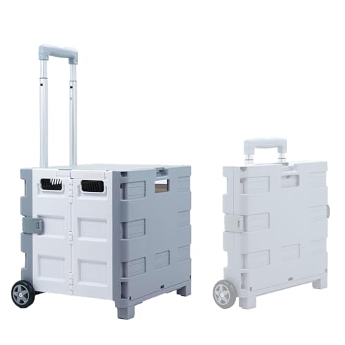 Faltbarer Einkaufswagen mit 2 Rädern, Teleskopgriff & Deckel, tragbarer Kunststoff-Einkaufswagen für Reiseaufbewahrung, Lebensmittel & Outdoor