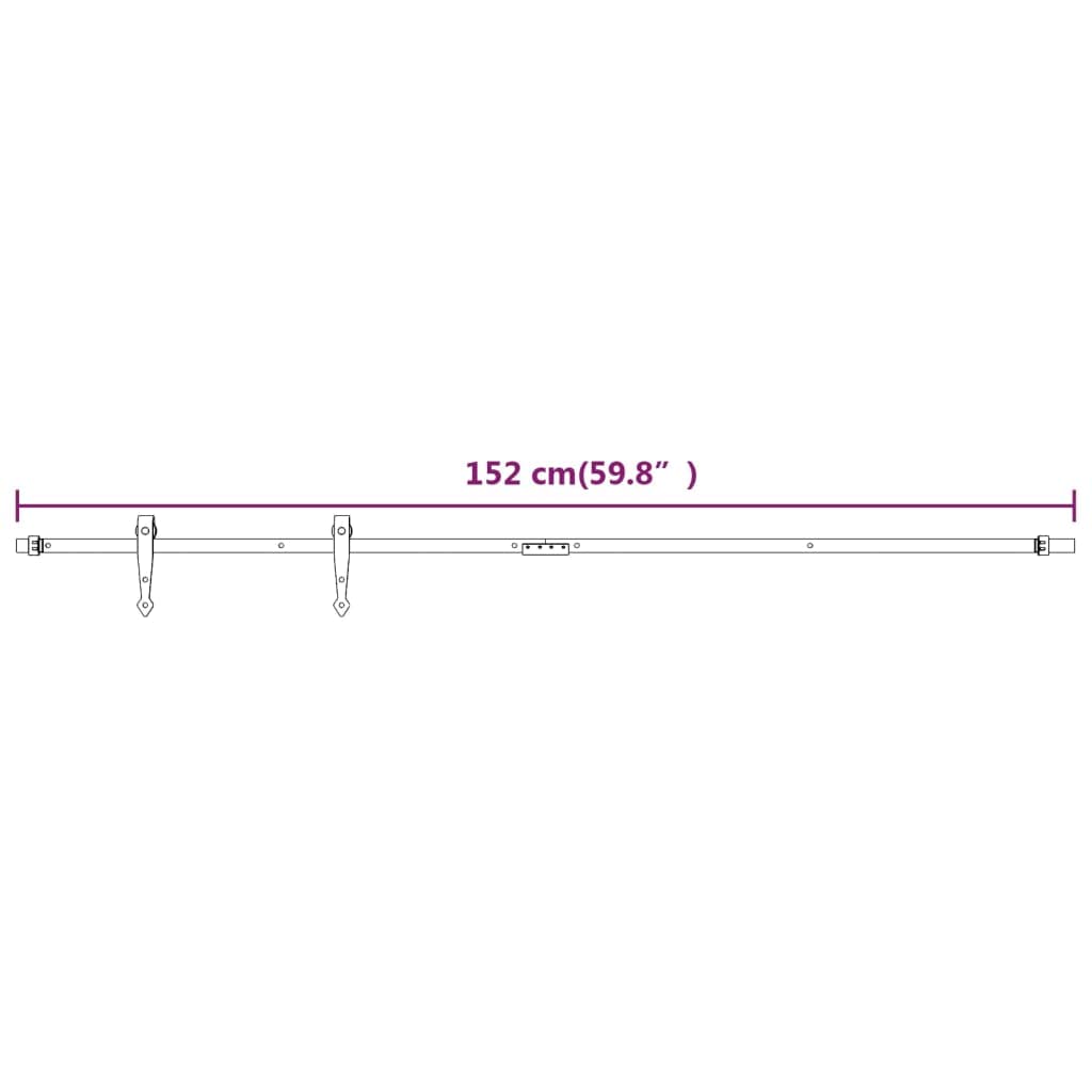 Juego de herrajes para puerta corredera de acero al carbono con recubrimiento en polvo, carril de 152 cm, capacidad de carga de 20 kg, guía silenciosa para puertas de 76 cm de ancho