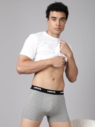 Image of Levi's 022 Trunk for Men | Cotton Stretch Fabric | Printed Men's Underwear | Anti-Roll Waistband | Extra Supportive Gusset | Functional Fly | No Ride-Up | Mid Length Fit | Tagless | Pack of 3