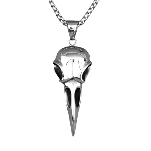 925 Sterling Silver Punk Rock Hip Hop Crow Skull Necklace For Men Women, Retro Nordic Odin Raven Skull Necklace - Crow Head Bird Skulls Pendant, Animal Charm Jewelry For Halloween Christmas Gifts