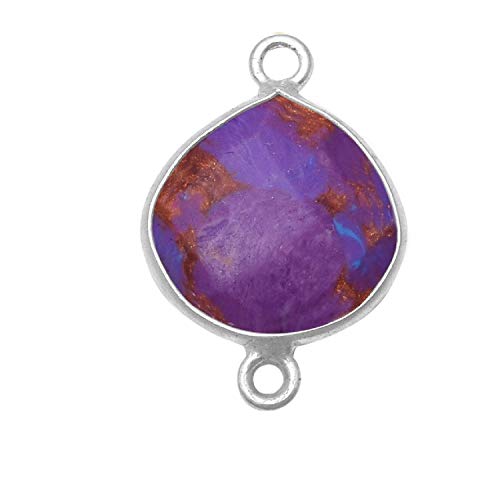2 Pcs Purple Turquoise Reconstituted Heart 25MM 925 Sterling Silver Handmade Bezel Charms Links Connector Pendant Bail DIY Jewelry Making Earrings Bracelet Necklace Crystal Birthstone Accessories