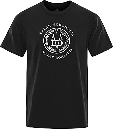 Valar Morghulis & Valar Dohaeris Camiseta Hip Hop Casual Camiseta Hombre Manga Corta Verano Algodón Camiseta Casual Harajuku Tops, Negro, XL