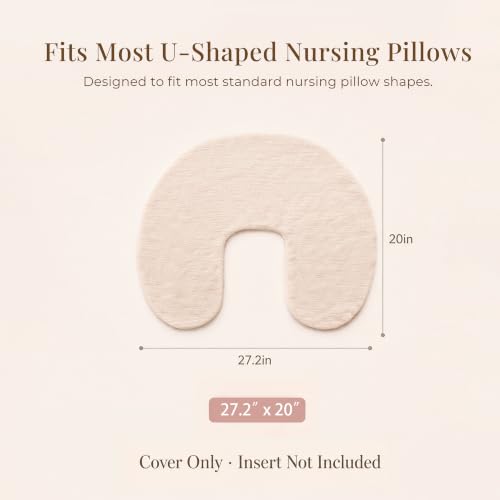 Image of Konssy 2-Pack Muslin Nursing Pillow Covers, Cream Soft Slipcover for Baby | Covers Only, 100% Cotton, Hidden Zipper, Washable, Breastfeeding Pillows Covers for Newborn Boys & Girls, (Brown,cream)