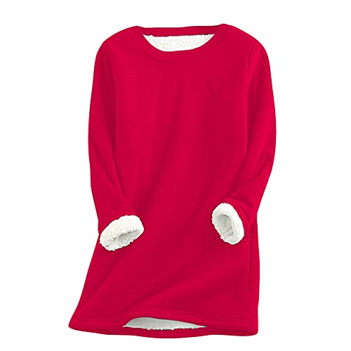 OutTop Women Tunic Tops for Leggings Winter Warm Sherpa Fleece Lined Loungewear Undershirt Long Johns Thermal Underwear (Red, M)