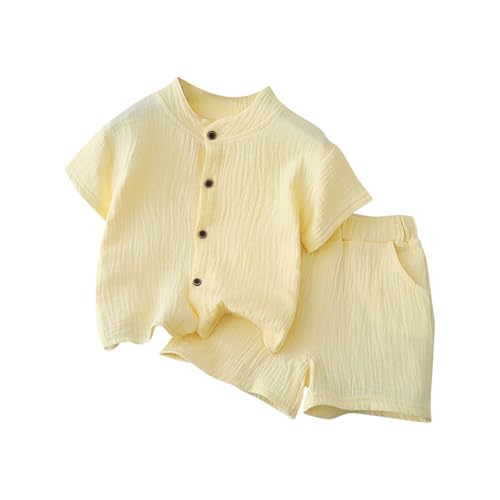 Toddler Boys Girls Cotton Linen Outfits Short Sleeve Button Down Shirt & Wide Leg Shorts Breathable Kids Matching 𝐋ounge Set