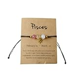 ChungLong0593 12 Constellation Zodiac Bracelet with Natural Stone Beads for Women, Adjustable Black Cord Star Sign Bracelet with Horoscope Card (Pisces)