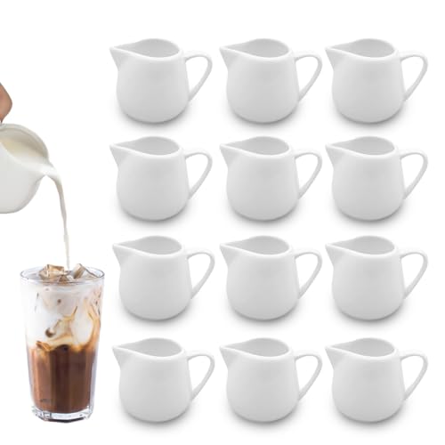 12 Pezzi Bricco Latte Piccolo, XPJBKC 50ml Mini Lattiera Ceramica Bianca con Manico, Mini Brocca per Latte Tazza da Caffè e Salse, Piccola Brocca Ceramica per Latte, Caffè, Salse, Salsa
