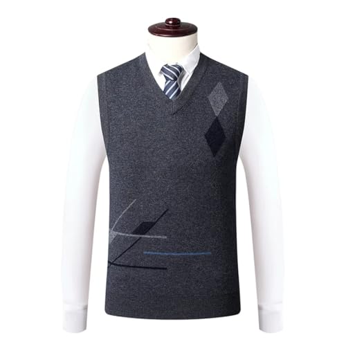 Men’S Argyle V-Neck Sweater Vest Thick Wool Cashmere Blend Sleeveless Knitted Pullover Tank Top4