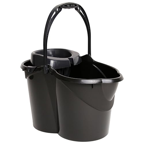 MAYA Cubo Ovalado con Escurridor de 15L. con Asa Ergonómica. Escurridor Gris. Fabricado en PPL. Amplia Variedad de Colores. (Negro)