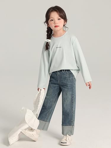 Image of 2026 Premium Girls Long Sleeve Crew Neck T-Shirt, Cotton Blend, Buding Kids Print, Casual Style