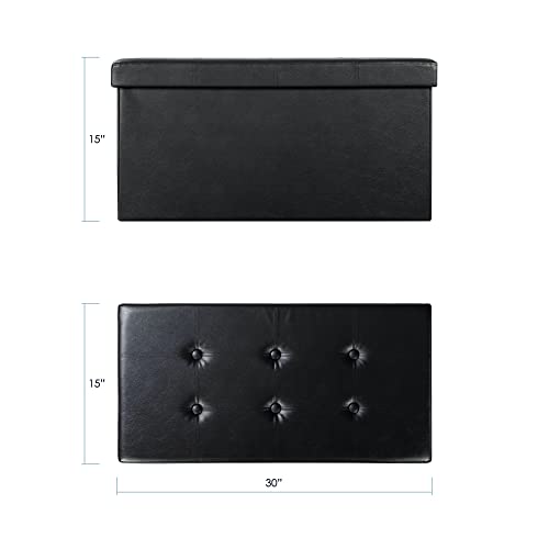 Otto & Ben Folding Box Chest With Memory Foam Seat Tufted Faux Leather Trunk Bedroom Ottomans Bench Foot Rest Stool, 30 Inch, Black #TOP2