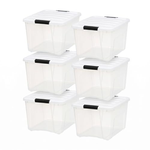 Image of IRIS USA 40 Qt Storage Bins with Lids, 6 Pack, Clear /White | Versatile storage for clothing, linens, seasonal decor, closet organization, and shelving units.