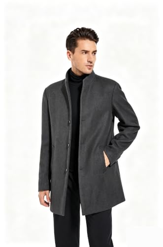 Image of FTCayanz Mens Trench Coat Wool Blend Single Breasted Overcoat | Stand Collar, Fall Slim Fit Top Coat, Winter Warm Coats for Men, Business Work Formal Casual Jacket, Daily Outwear