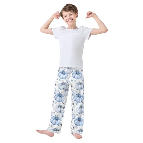 Pajama Pants Watercolor Blue Pumpkin Spiders PJ Bottoms Sleepwear Lounge Sleep Pant with Pockets2