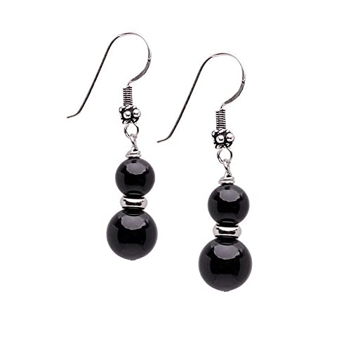 Boucles d'oreilles double perles en pierre naturelle et argent sterling pour femmes - Cadeau pour...