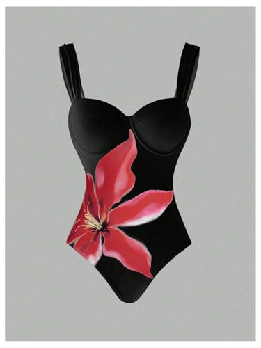 SweatyRocks Women's Floral Print One Piece Control Swimsuit Monokini with Cover Up Beach Skirts Swimwear3